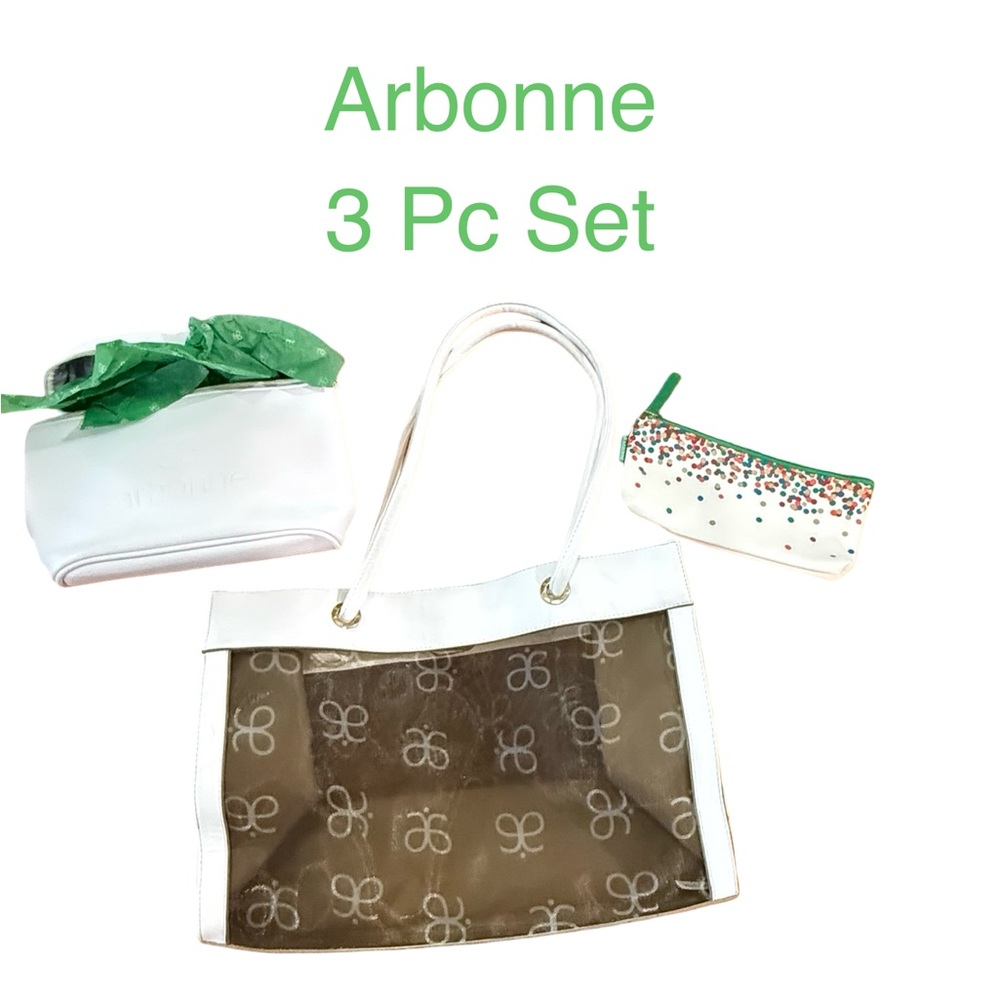 Arbonne Consultant Souvenir Purse White See-Through Mesh Plus 2 Bags Small